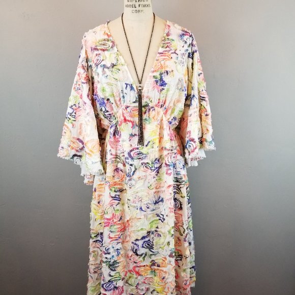 Boundless North Colorful Sky Dancer Embroidered Midi Dress Women's Small * NEW - Picture 1 of 12